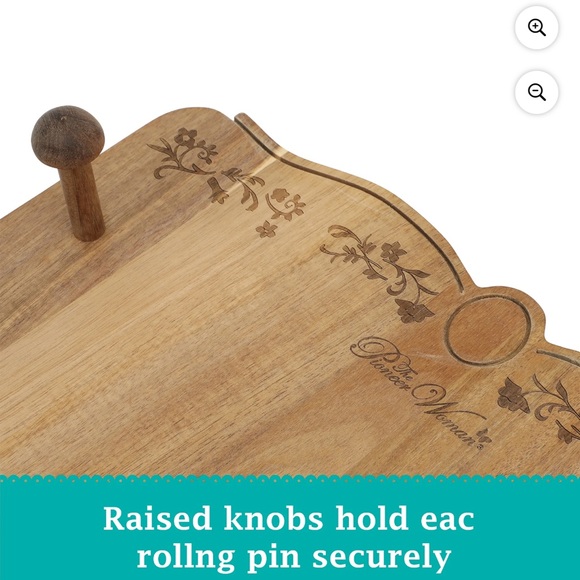 NEW PIONEER WOMAN CERAMIC ROLLING PIN PAINTED MEADOWS & ACACIA WOOD RACK SET NWT - Picture 6 of 9